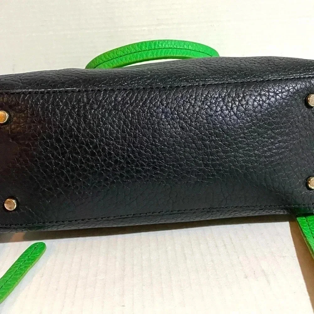 Kate spade green black pebbled leather satchel handbag